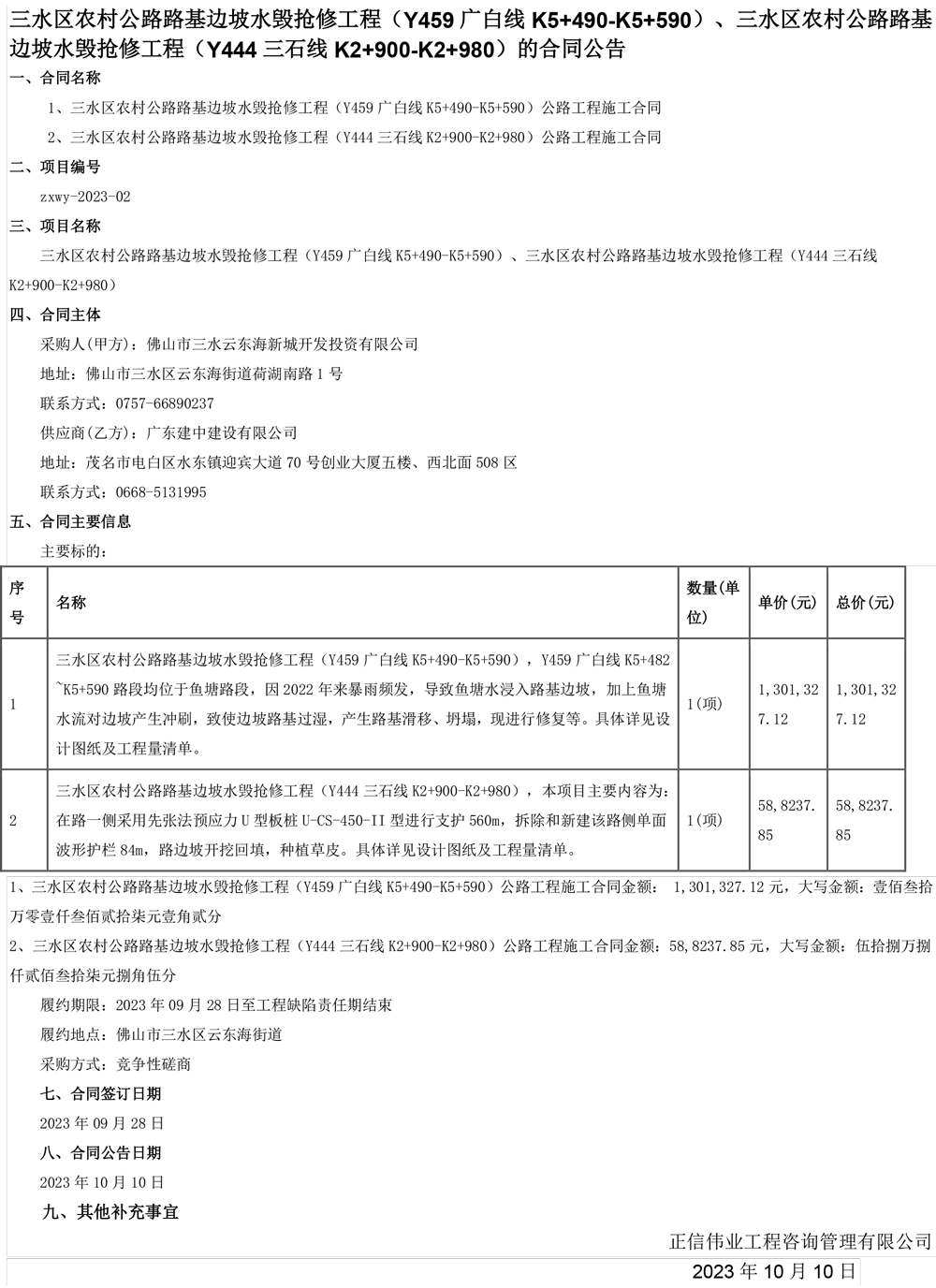 合同公告-三水区农村公路路基边坡水毁抢修工程（Y459广白线K5+490-K5+590）、三水区农村公路路基边坡水毁抢修工程（Y444三石线K2+900-K2+980）.jpg